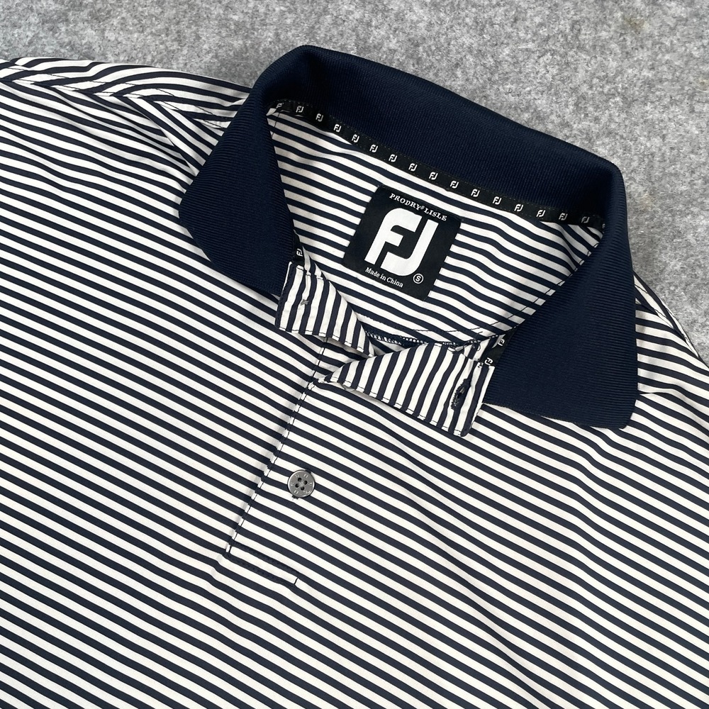 FootJoy Mens Polo Shirt Small Navy White Striped ProDry Lisle Performance